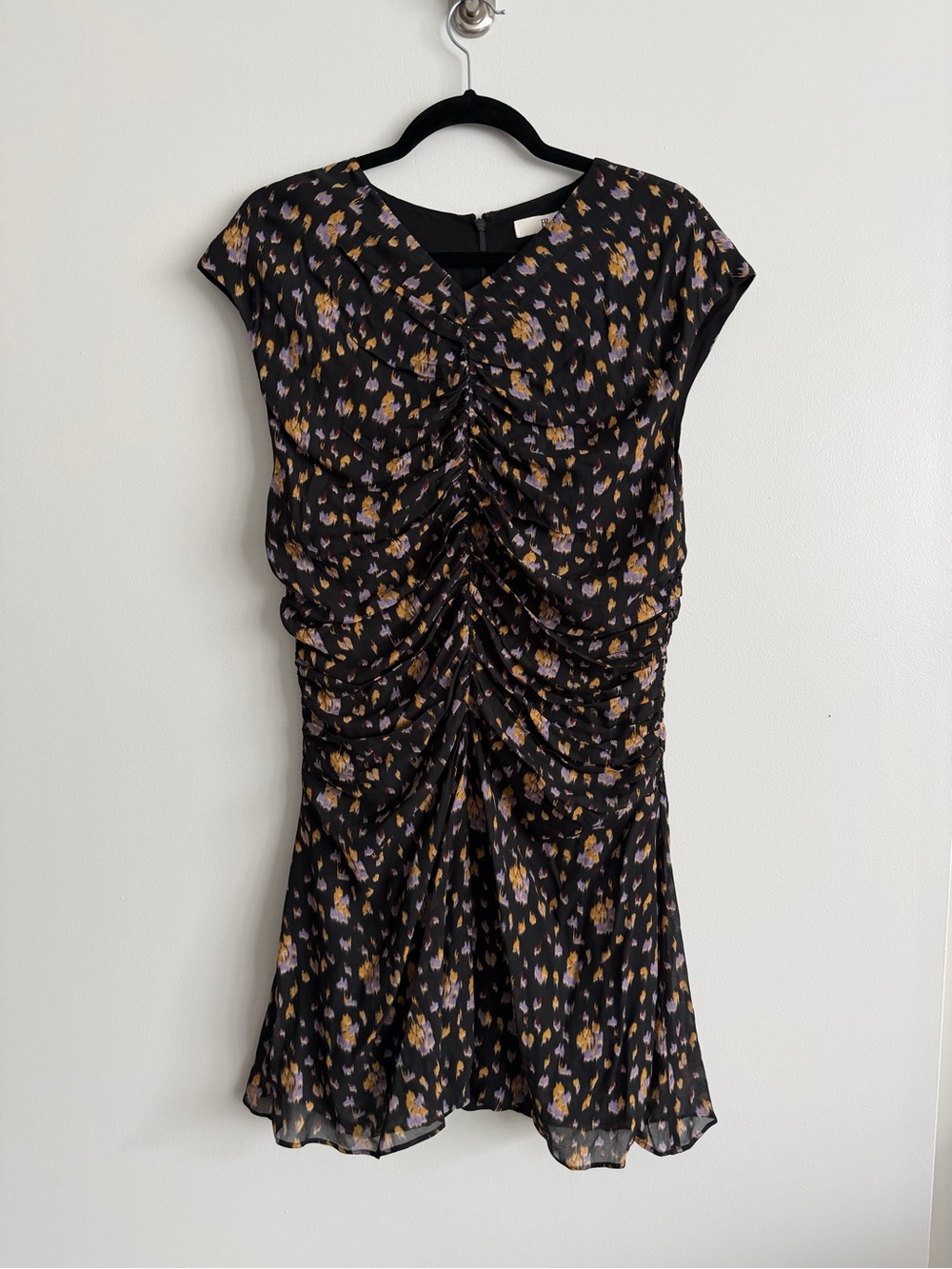 Banana Republic Black Mini Dress with Yellow and Lavender Floral Print